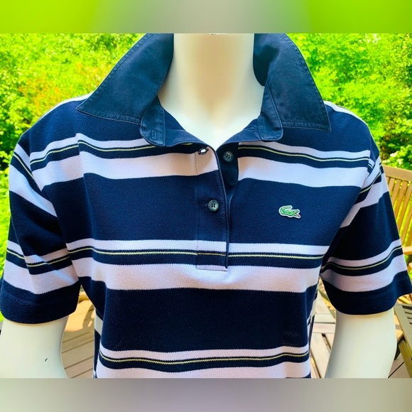 Lacoste marine style woman polo shirt navy blue cotton white striped Logo Eur 40 - Picture 11 of 16